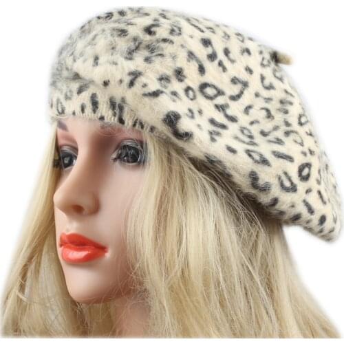 Fashion Women Woolen Cap Beret Ladies Leopard Printed Hat Brand Casual Girls Autumn and Winter Warm Knitted Hat