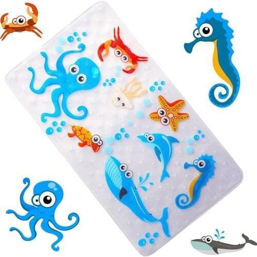 New Non-slip Carpet Deep-sea Fish Bathroom Non-slip Mat Bathroom Floor Mat Bathtub Children Cartoon Bath Mat with Suction Cup