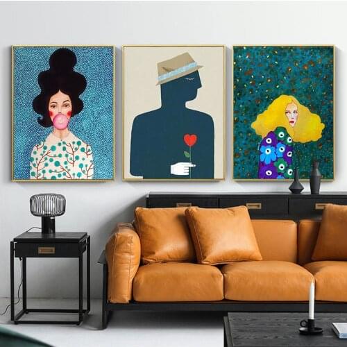 New Nordic Abstract Girl Hair Flower Bird Wall Art Canvas Painting Posters And Prints Modern Portrait Pictures Living Room Decor