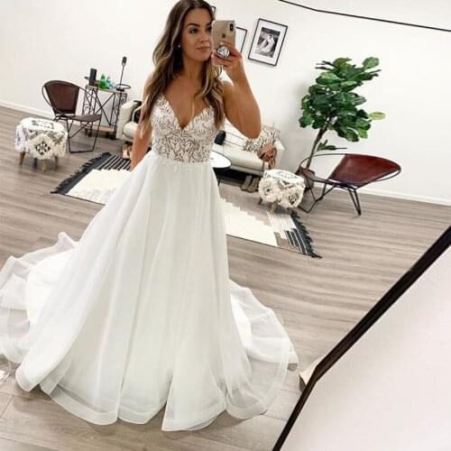 Simple A-line Boho Wedding Dresses Spaghetti Straps Backless Beach Bridal Dresses White Ivory Wedding Gown robe mariage sirene