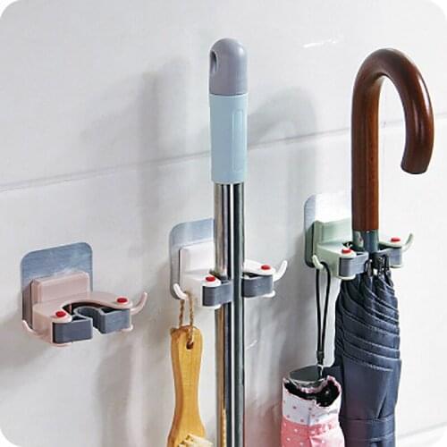Mop Hook Nail-free Multi-function Seamless Mop Rack Storage Toilet Bathroom Wall Hanging Broom Hanger Mop Clip