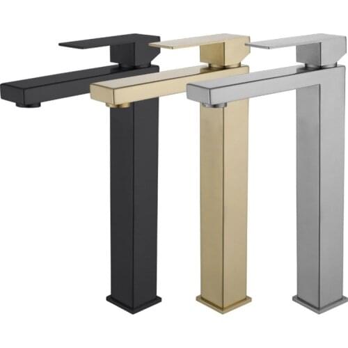 Basin Sink Bathroom Faucet Deck Mounted Stainless Steel Washbasin Hot Cold Water Mixer Taps Matte Black Lavatory Sink Tap