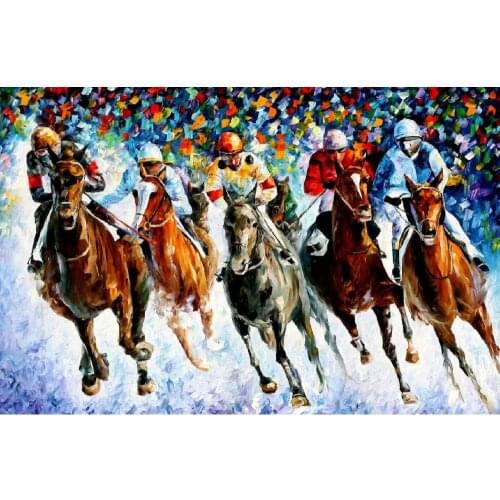 Contemporary art horses race on the snow hand painted knife oil paintings on canvas High quality