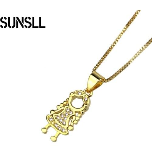 SUNSLL Little Girl Choker Chain Pendant Gold Necklaces Cubic Zirconia Cute Women Engagement Jewelry on the Neck Gifts Wholesale