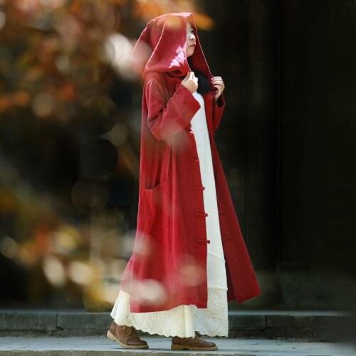 ASYMSAY Cotton Linen Trench Coat Chinese Vintage Style 2017 Autumn Winter Ethnic Button Designs Hooded Windbreaker AC5677