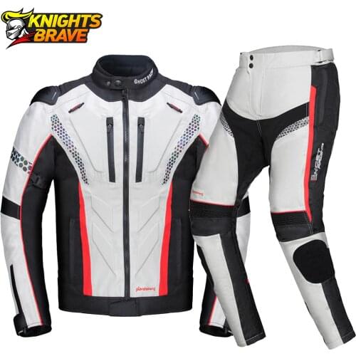 Waterproof Motorcycle Jacket+Motorcycle Pants Men Motorbike Riding Clothing Moto Set With EVA Protection Jaqueta Motoqueiro Gray