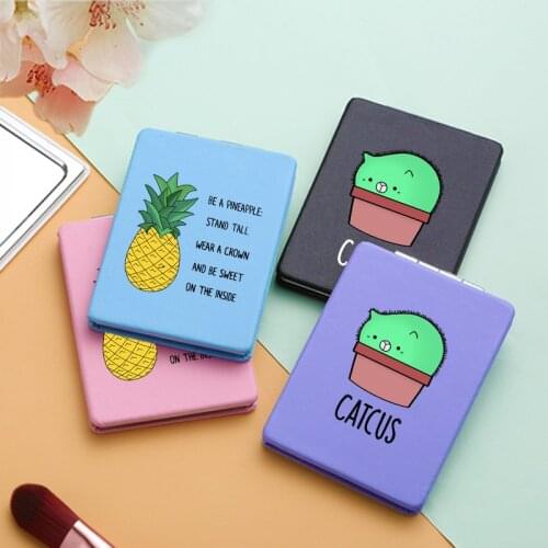 Cartoon Funny Cactus Makeup Mirror with Double Sides Pineapple Travel Portable Magnifying Pocket Compact Cosmetic Vanity Mirrors