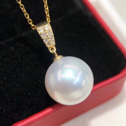 D727 Pearl Pendant Fine Jewelry Solid 18K Gold Round 11-12mm Nature Fresh Water White Pearls Pendants Necklaces for Women