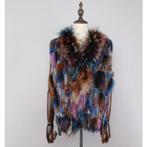 2019 new colors Women Genuine real Rabbit Fur Vest coat tassels Raccoon Fur collar Waistcoat