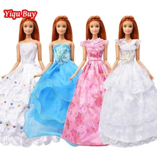 10 Pcs/set (4 Dress+6 Necklace) Wedding Dress Fashion Princess Gown Manual Beautiful Evening Dress for 12 Inch Doll Accessories