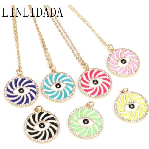 10Pcs Popular Design Enamel Colorful Eye Pendant, CZ Micro Pave Oil Drop Round pendant necklace ,Enamel pendant,Enamel Jewelry