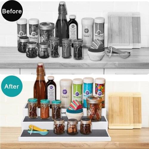 3 Tier Expandable Cabinet Spice Rack Organizer for Spice Bottles, Jars, Seasonings, Baking Supplies Accessories Item