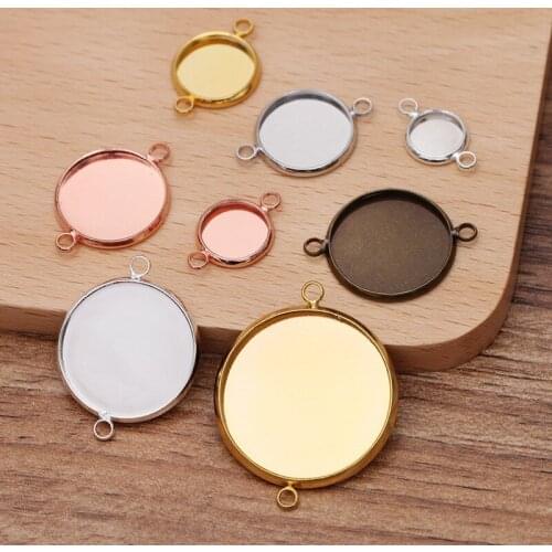 30pcs/lot Copper Blank Tray Connector Cabochon Pendant Base Fit 10 12 14 16 18 20 25mm Glass Bead Setting Diy Jewelry Making