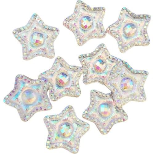 40PCS 16mm AB Resin White Star Flatback Rhinestone Scrapbook Wedding Applique Ornaments Crystal Stone SF117