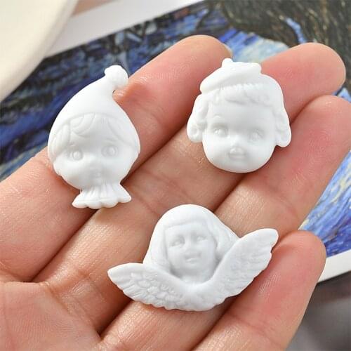 40pcs/lot cartoon boy girl angel doll head funny face shape white resin flatback beads diy jewelry earring/garment accessory