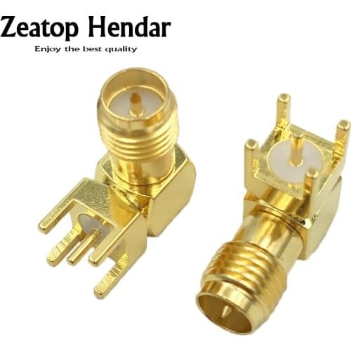 5Pcs Brass Gold Right Angle SMA / RP-SMA Female Plug 90 Degree Adapter PCB Mount Jack RF Coaxial Connector