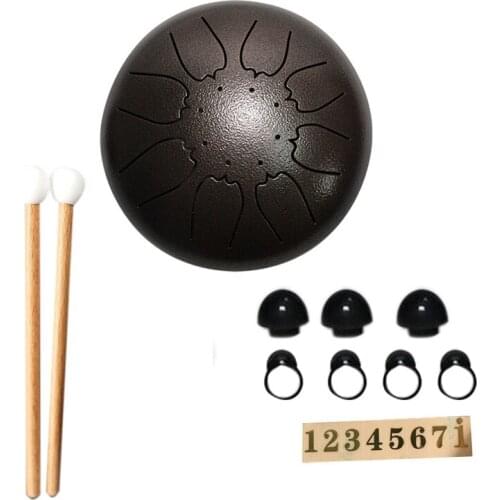 6 Inches Steel Drum 8 Notes Tongue Drum Percussion Instrument Hand-Pan Drum with Drum Mallets Note Stickers Finger Picks