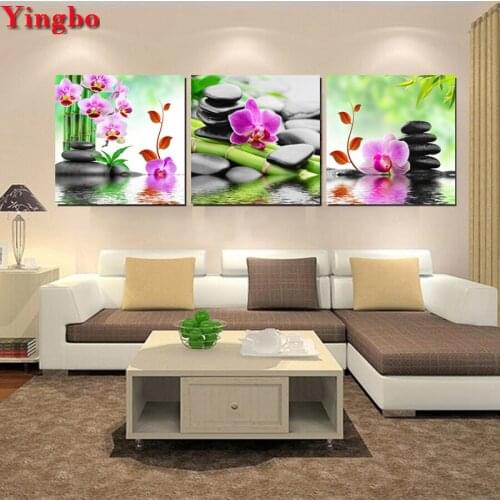 Diy 5d diamond painting Orchid flower stone pattern embroidery with diamonds square/round drill diamond mosaic needlework 3pcs