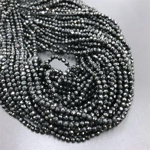 2mm 3mm 4mm Shiny Natural Black Spinels Beads Round Faceted Loose Gem Stone Beads for Jewelry Making Bracelet Neckalce Supplies