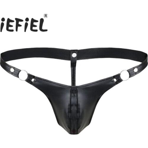 IEFiEL New Arrival Sexy Gay Mens Male Lingerie Faux Leather Pouch Jockstrap G-string Male Bikini Jockstrap Underwear Underpants