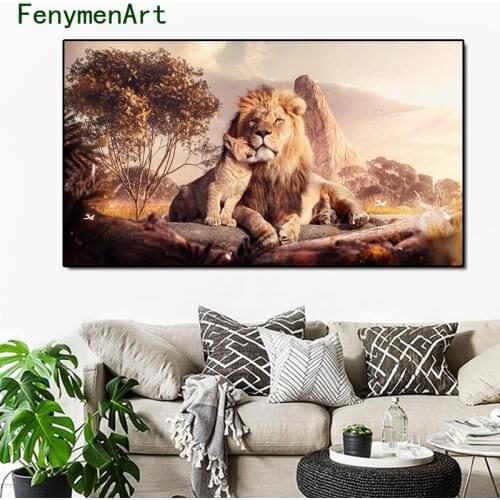 Lion and Deer Art Posters And Prints Colorful Animals Wall Art Pictures African Lion Canvas Painting for Living Room Home Decor
