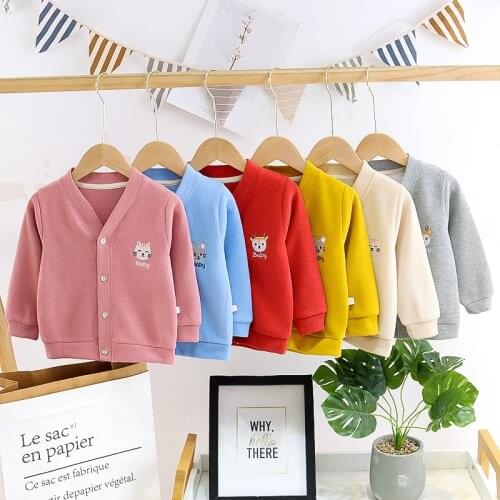 2021 Autumn and Winter Baby Clothes Embroidery with Cats Babys Cute Cardigan V-neck Boys Sweaters Toddler Girl Winter Clothes
