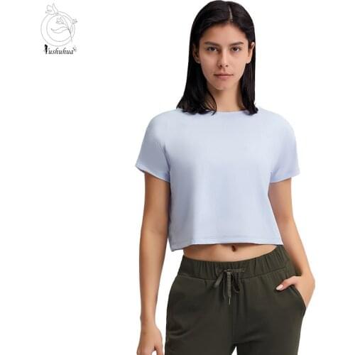 Yushuhua Summer Loose Short sleeve Gym Sport Tee Women Naked Feel Buttery Soft Workout Training Fitness Crop Tops Yoga shirt