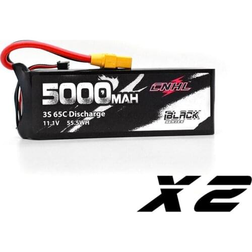 2UNITS CNHL Black Series 5000mAh 11.1V 3S 65C Lipo Battery with XT90 Plug for Airplane Helicopter Jet Edf Speedrun