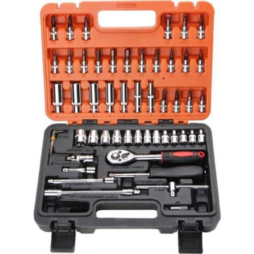 53pcs Automobile Motorcycle Car Repair Tool Box Precision Ratchet Wrench Set Sleeve Universal Joint Hardware Tool Kit For Car