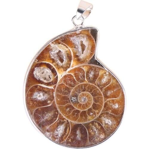 New natural color spiral fossil pendant female spot color screw sweater necklace wholesale