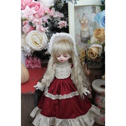 BJD Doll Clothing fits with 1/3 1/4 1/6 Blythes Size Wine Red Retro Set with 2 piece doll accessories
