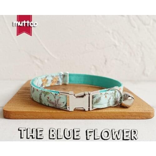 MUTTCO Retailing creative fresh style cat collars with floral THE BLUE FLOWER handmade adjustable cat collar 2 sizes UCC060