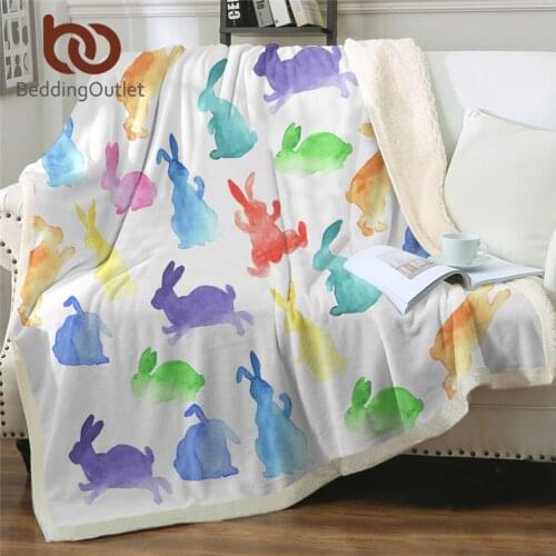 BeddingOutlet Rabbit Plush Blanket for Kids Colorful Animal Sherpa Blanket Water color Bed Blanket Cartoon Bedspreads Drop Ship