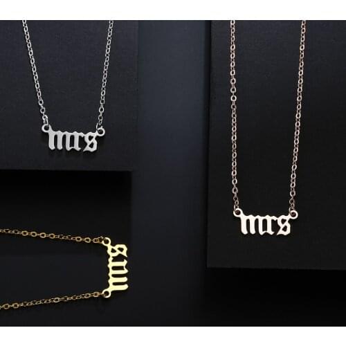 QIMING Mrs Pendant Letter Necklace For Women Silver Future Mrs Simple Wife Chains Choker Necklace Jewelry Accessories