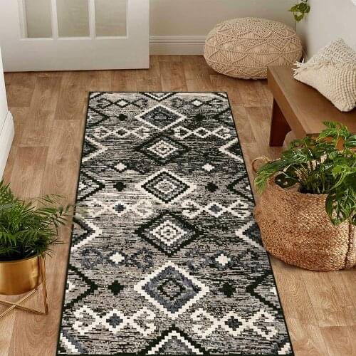 Grey white color quadrangle ethnic patterned carpet modern carpet living room carpet free shipping soft textured carpet