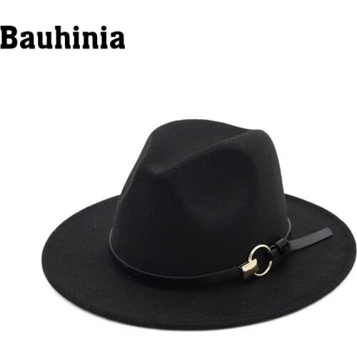 Bauhinia Women Men Wool Gangster Trilby Felt Fedora Hat Wide Brim Gentleman Elegant Lady Jazz Caps