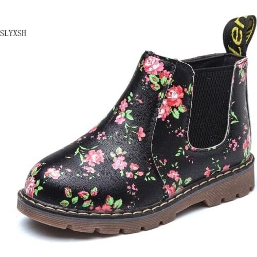 SLYXSH Kids Ankle Boots Girls Boys Floral Flower Print Boots Girls Autumn Boots Children Winter Shoes size 21-36
