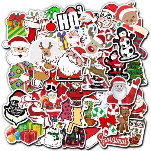 50Pcs Christmas Sticker Santa Claus Snowman Xmas Tree Vinyl Decals Pack for Kid Teens Water Bottle Car Laptop Scrapbooking Decor