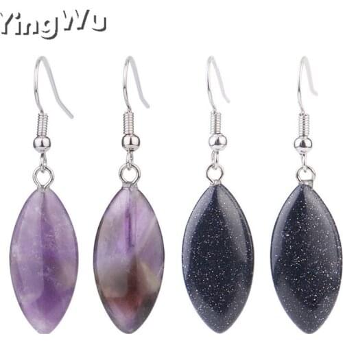 Yingwu Natural Stone Dangle Earrings Horse Eye Shaped Pink Purple Crystal Quartz Drop Earring for Women