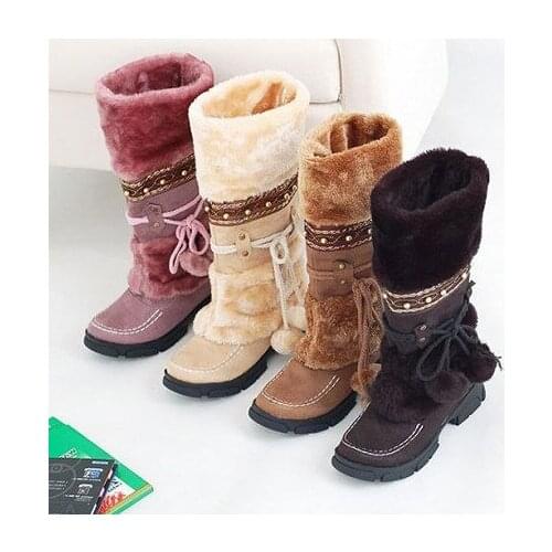 Women Mid Calf Boots Femme Winter Warm Plush Shoes Women Snow Boots Fringe Ladies Creepers High heel Botes Mujer