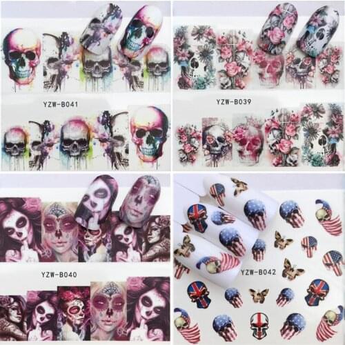 1 Sheet Halloween Nail Art Sticker Sexy Skull Bone Water Transfer Decals Nails Foil Manicure Decoration Nail Stickers