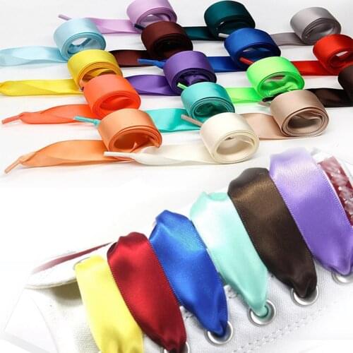 1 Pair Fashion Flat Silk Ribbon Shoelaces Colorful Shoe Laces Sneaker Bootlaces 80-110cm 2cm Width Shoe Tie Shoe Accessories