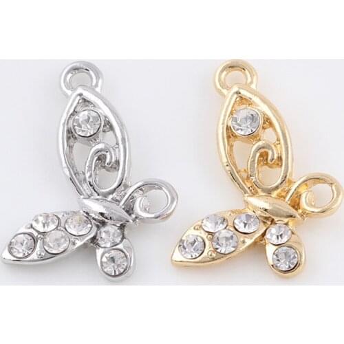 10pcs/lot Butterfly Rhinestone Dangle Handmade Charms Pendant DIY for Bracelet Necklace Bag