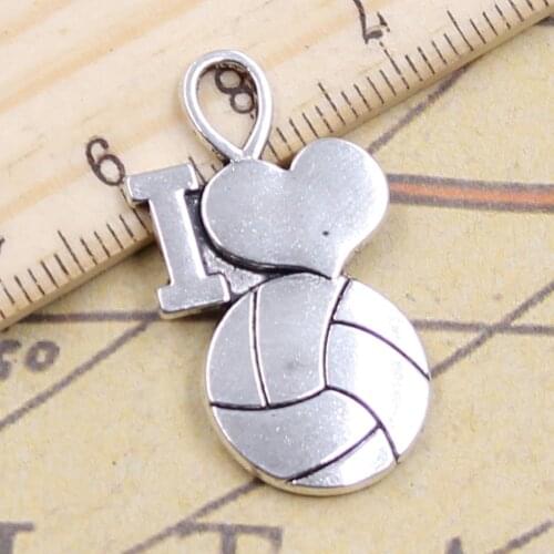 10pcs Charms I Love Volleyball 32x17mm Tibetan Silver Color Pendants Antique Jewelry Making DIY Handmade Craft