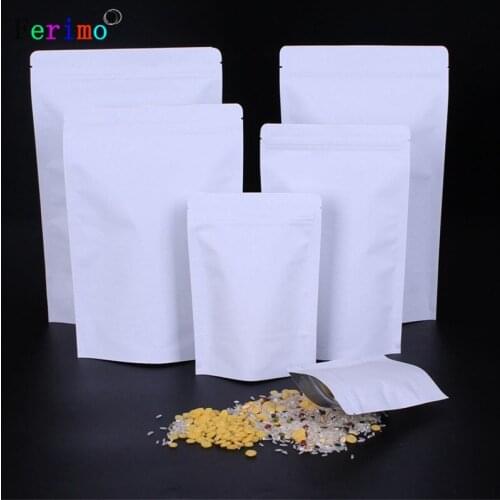 100pcs Fenestration white cowhide aluminum film self-sealing bag custom food packaging tea bag self-standing storage bag