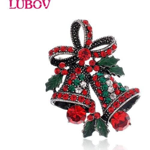 1x HIgh-end crystal rhinestone Christmas small bell brooch European Fashion Glazed Breastpin Women Christmas Gift Jewelry
