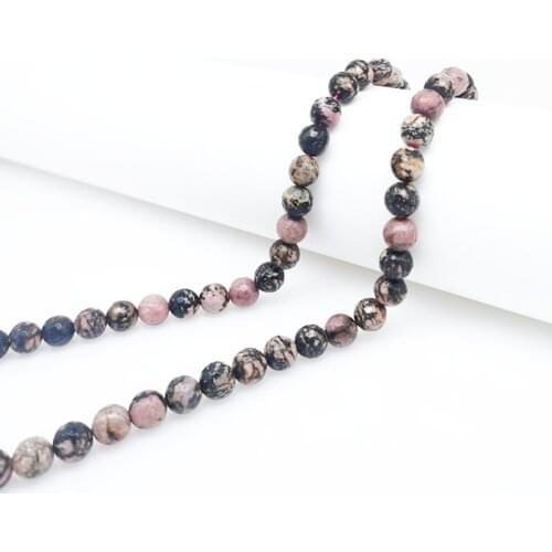 4-12mm Best Selling Natural Stone Round Cut Black Red Rhodonite Gemstone Beaded Bracelet Necklace Jewelry Making Gift Unique
