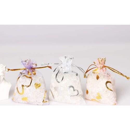 50pcs Hearts Design Organza Bags Drawable Wedding Party Decoration Gift Bags Pouches Jewelry Packaging Bags 7*9/9*12/11*16cm