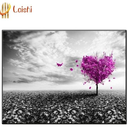 5D DIY Blue sky white clouds purple love tree full circle character diamond painting Mosaic cross stitch Mosaic home decoration