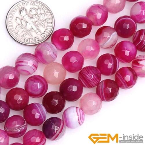 Round Faceted Banded Fuchsia Agates Beads For Jewelry Making Strand 15" DIY Loose Bead for Bracelet Necklace 6mm 8mm 10mm 14mm